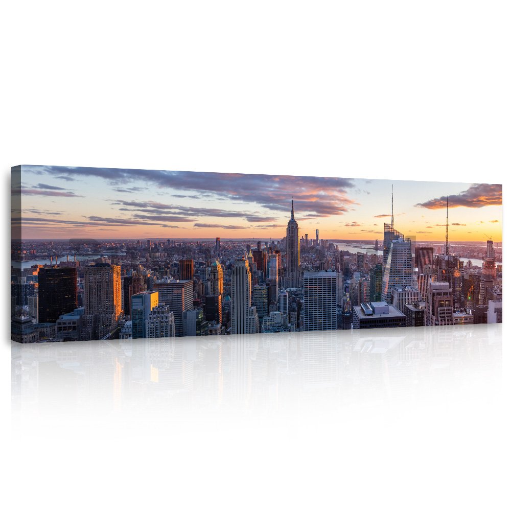 Painting on canvas: View of Manhattan in the evening - 145x45 cm