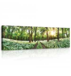 Painting on canvas: Flowering forest path - 145x45 cm