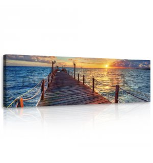Painting on canvas: Pier at sunrise - 145x45 cm
