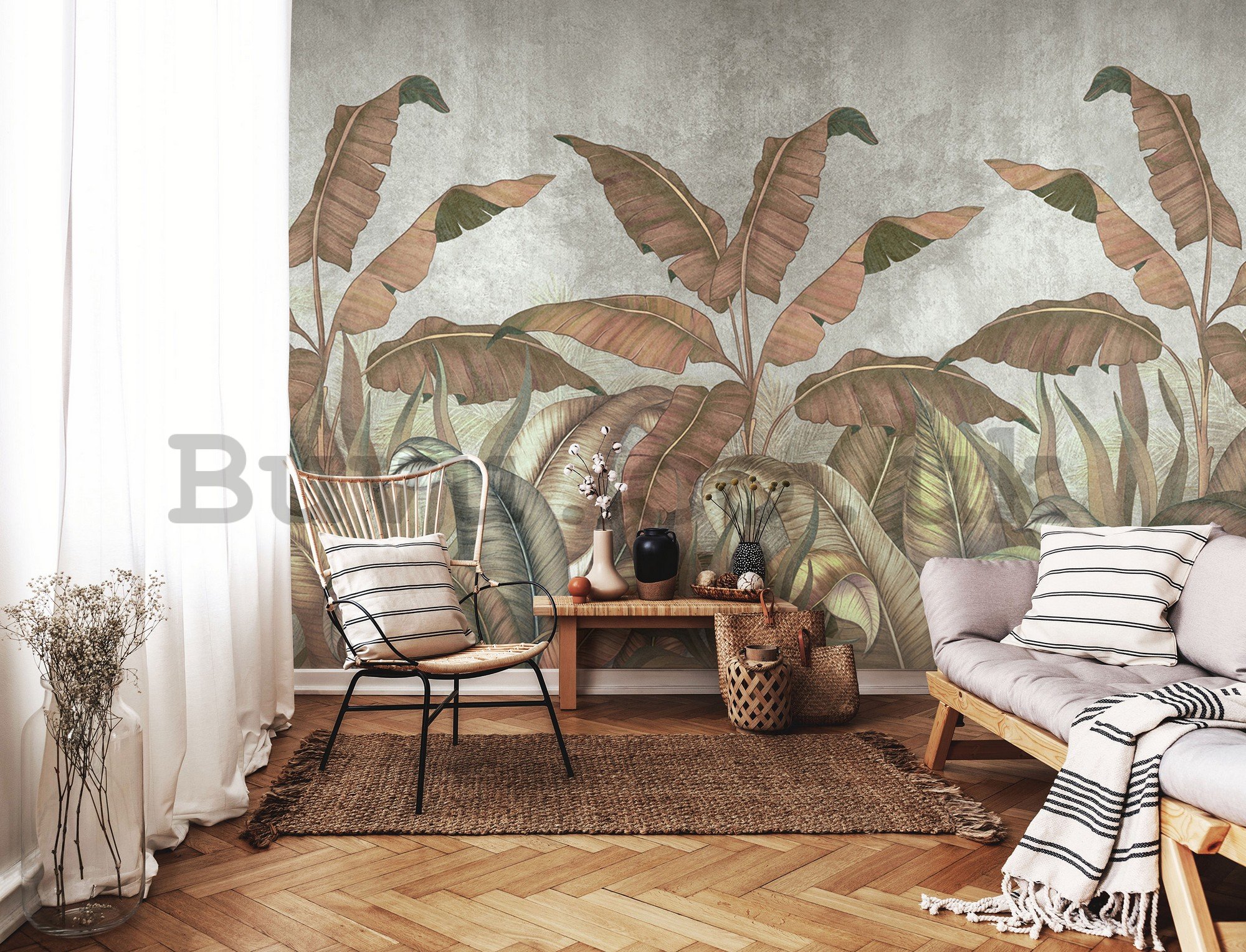 Wall mural vlies: Imitation of natural leaves - 254x184 cm