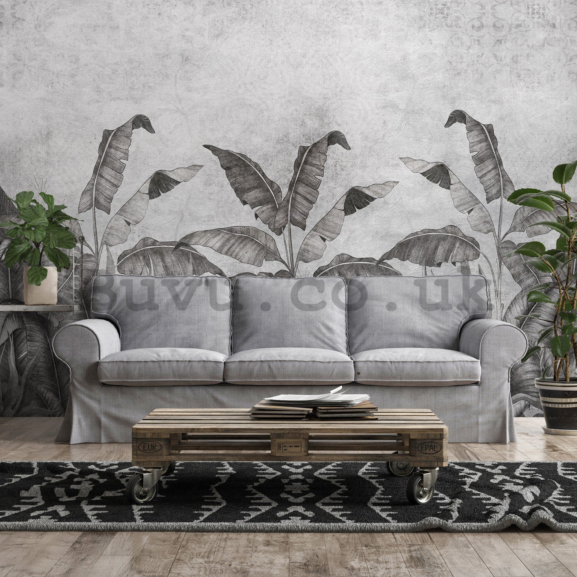 Wall mural vlies: Black and white imitation of natural leave (2) - 254x184 cm