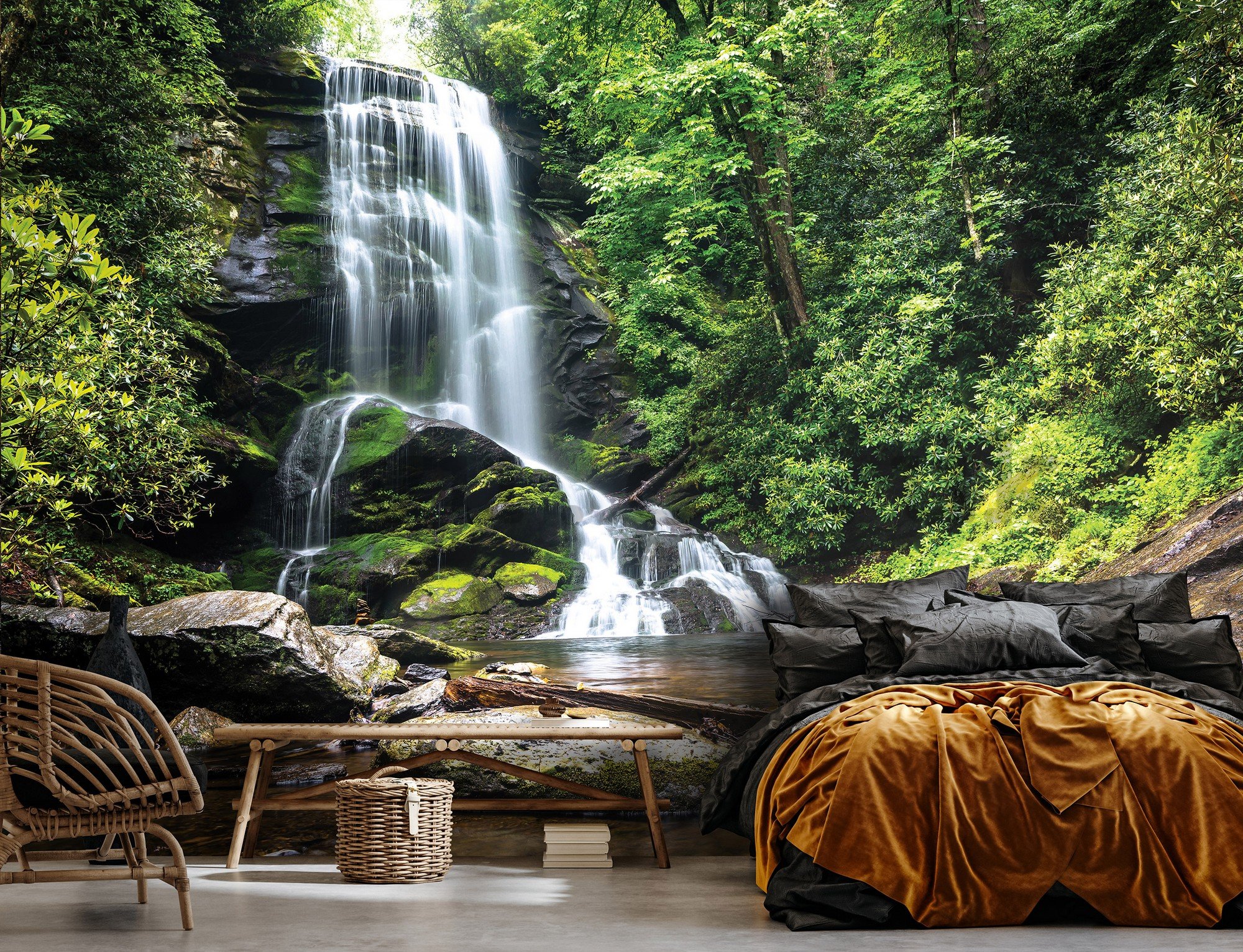 Wall mural vlies: White waterfall in the forest - 254x184 cm