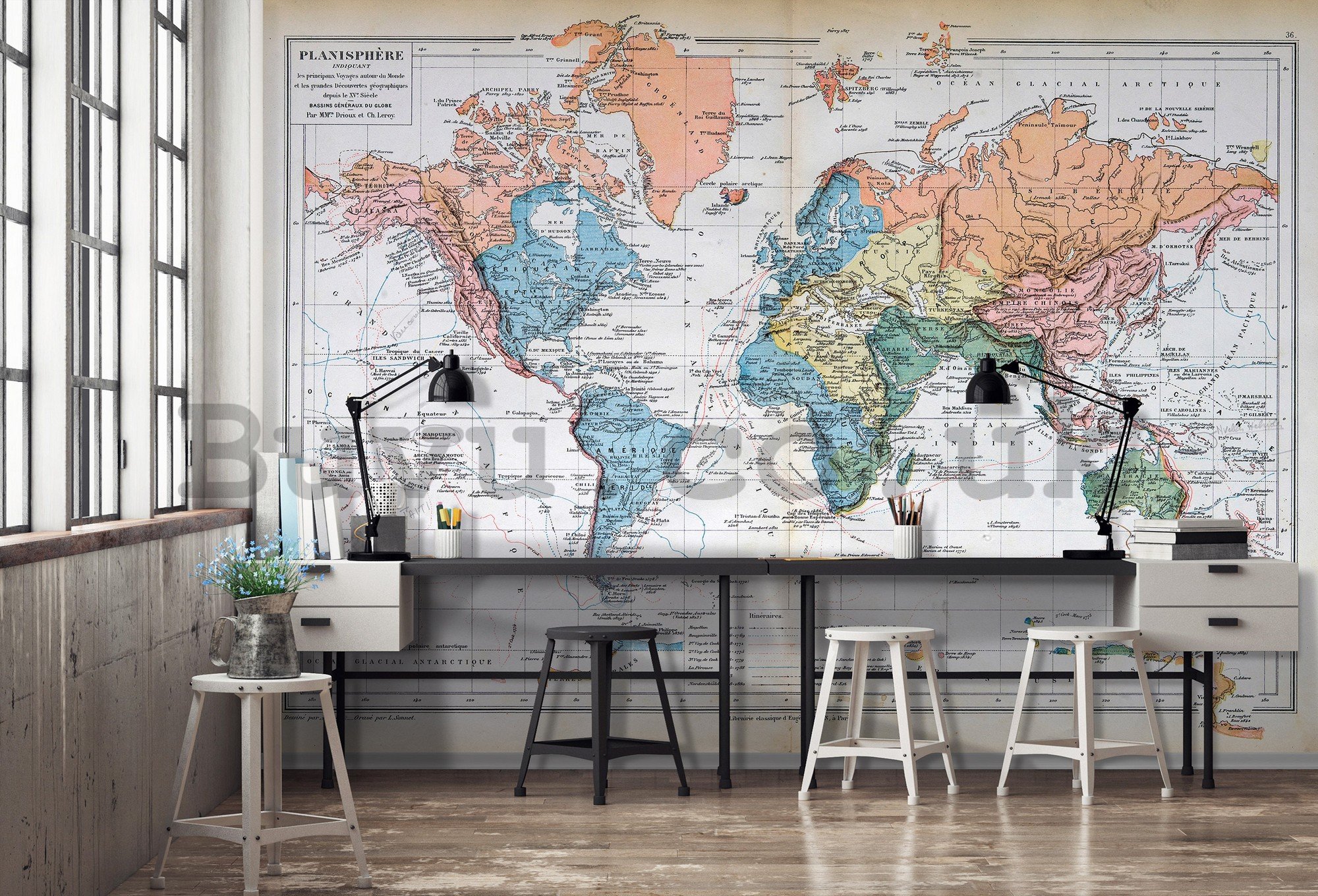 Wall mural vlies: French World Map (Vintage) - 254x184 cm