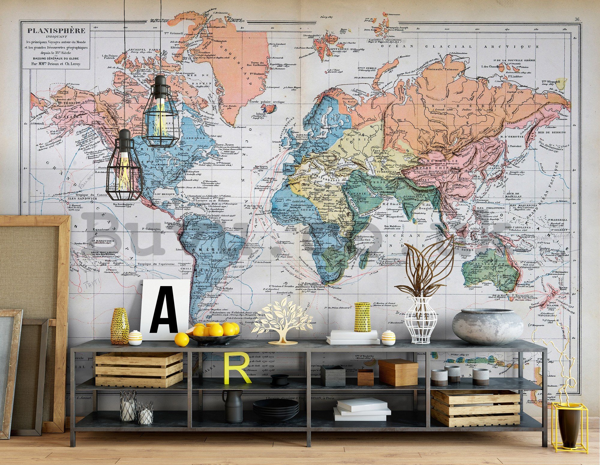 Wall mural vlies: French World Map (Vintage) - 254x184 cm