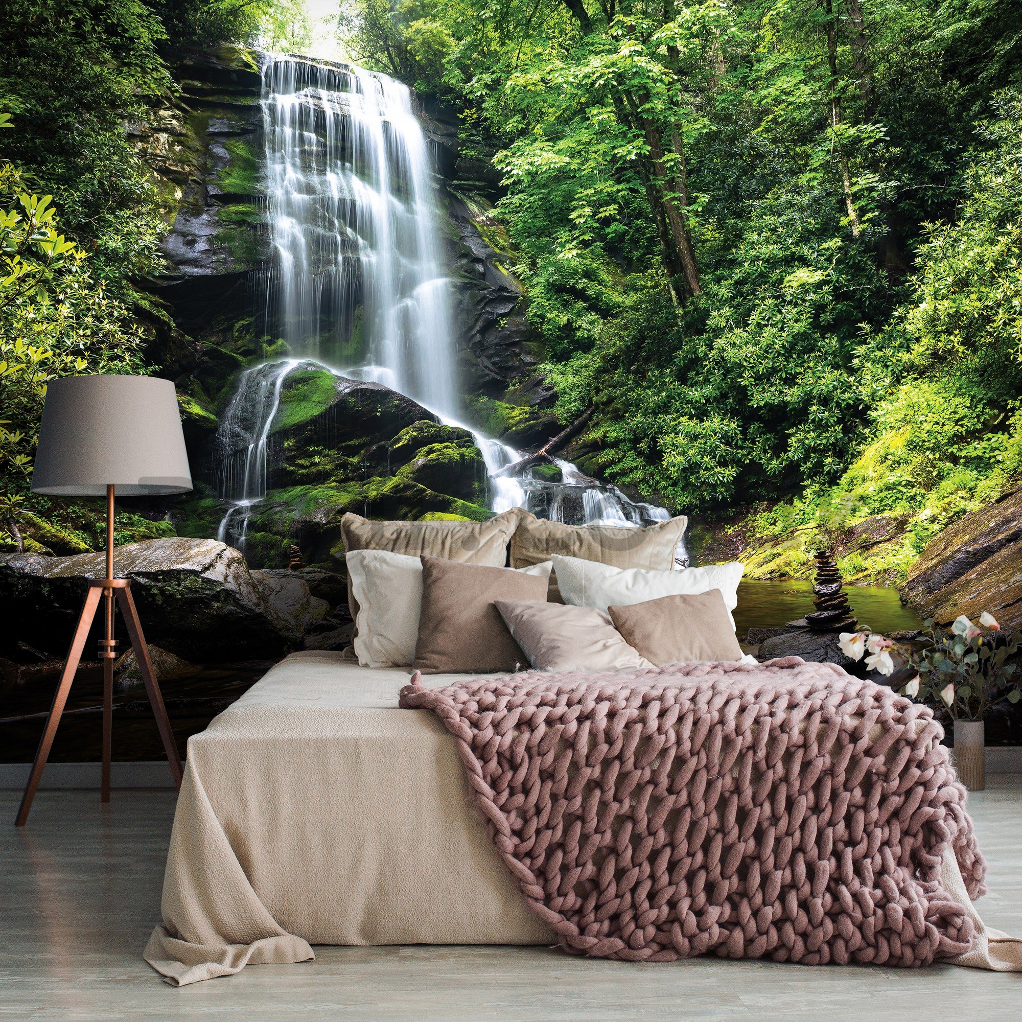 Wall mural vlies: White waterfall in the forest - 368x254 cm