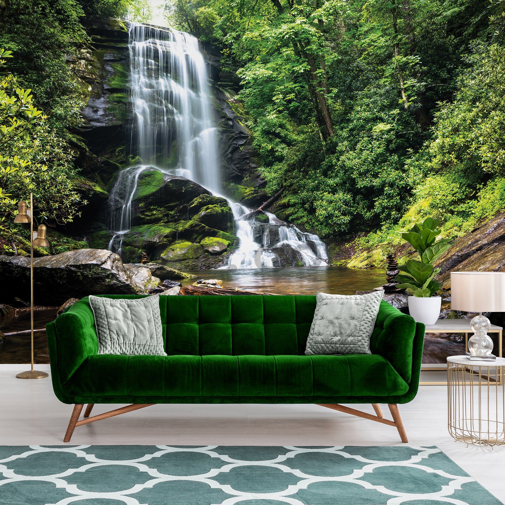 Wall mural vlies: White waterfall in the forest - 368x254 cm