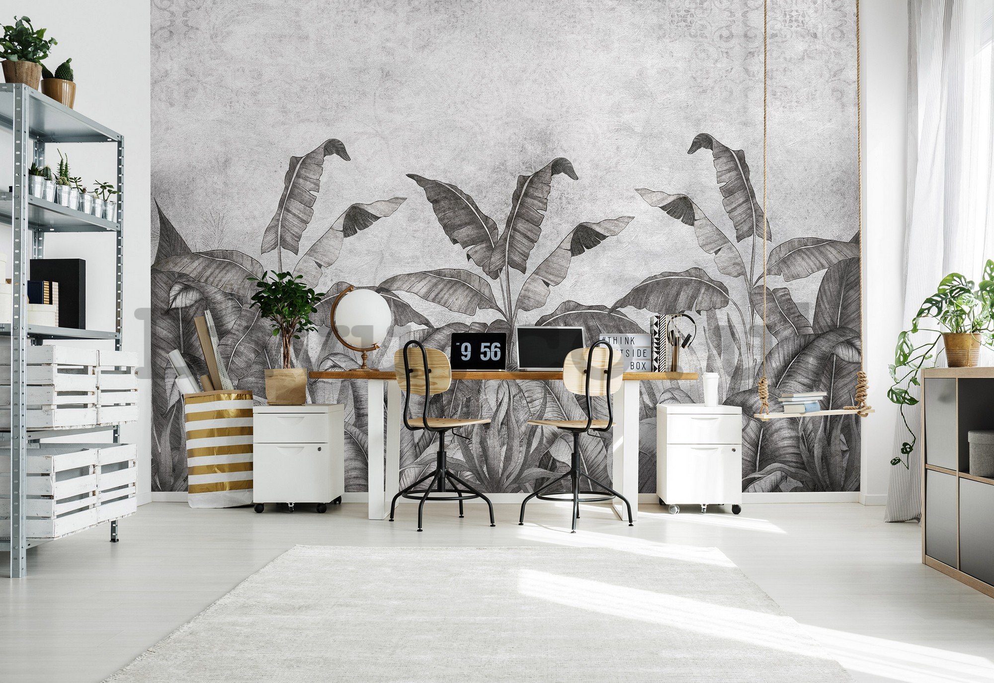Wall mural vlies: Black and white imitation of natural leave (2) - 416x254 cm