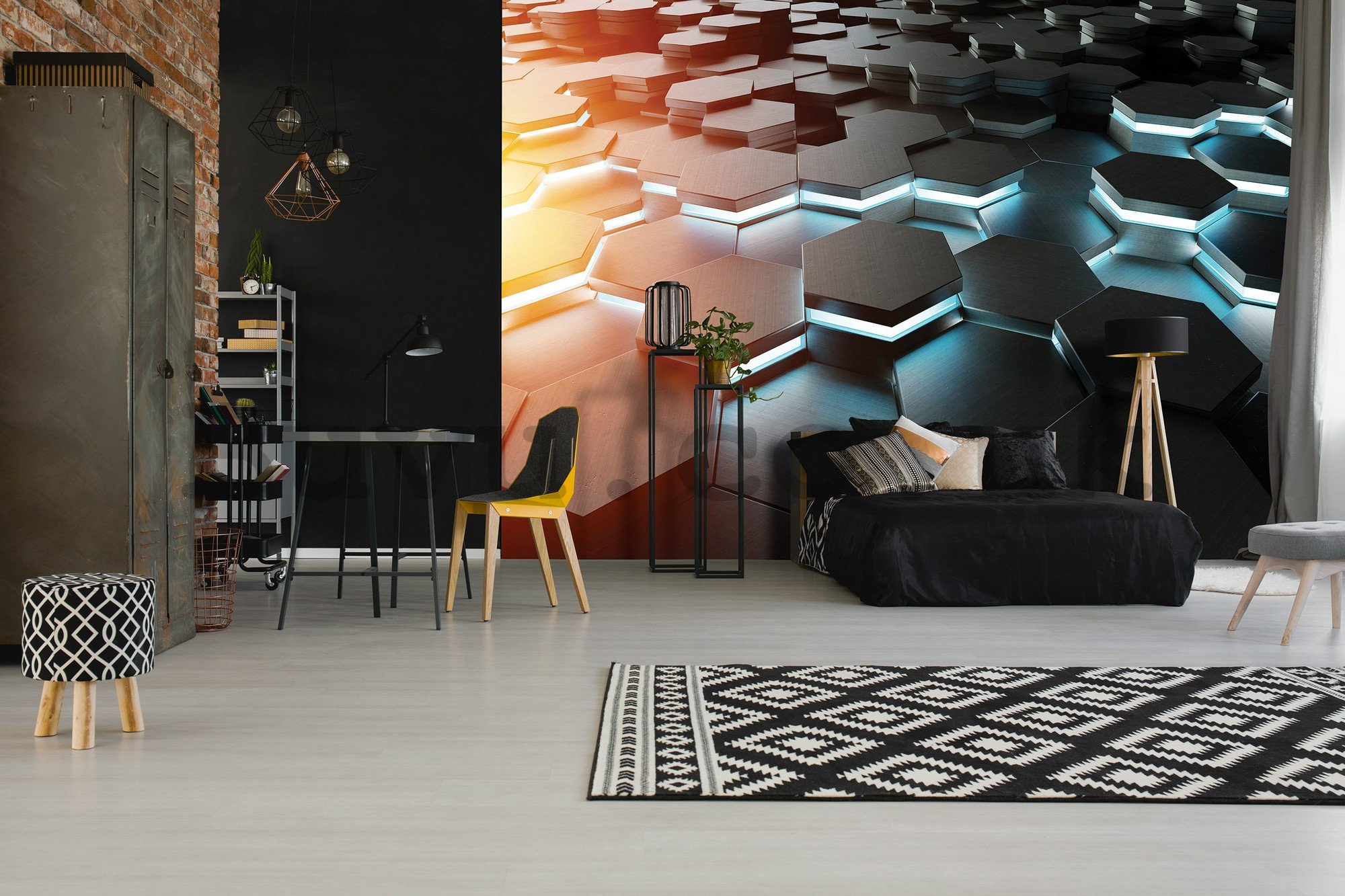 Wall mural vlies: 3D abstraction of hexagon game - 416x254 cm