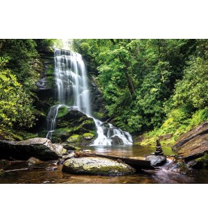 Wall mural vlies: White waterfall in the forest - 416x254 cm