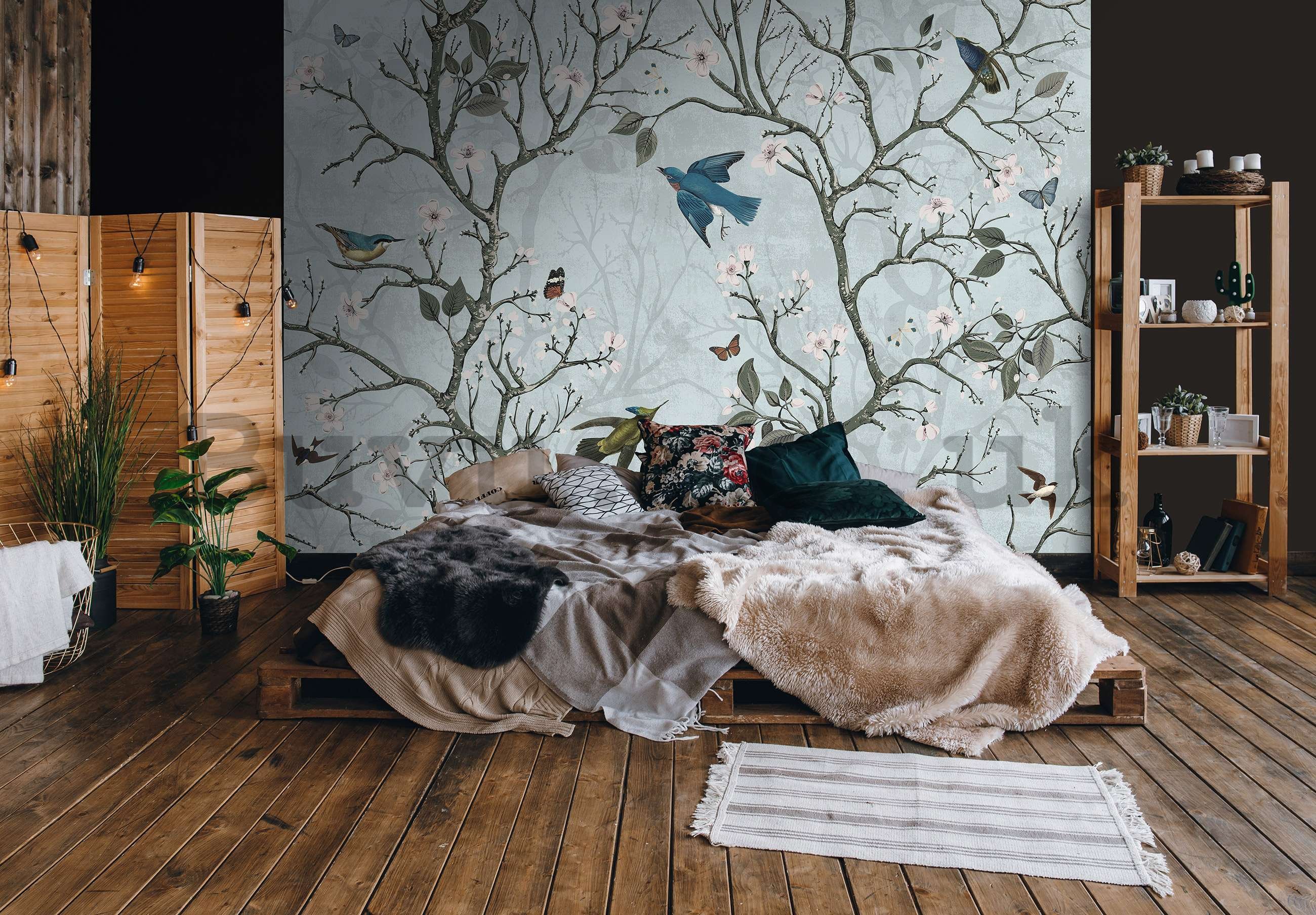 Wall mural vlies: Birds and Trees (animated) - 254x184 cm