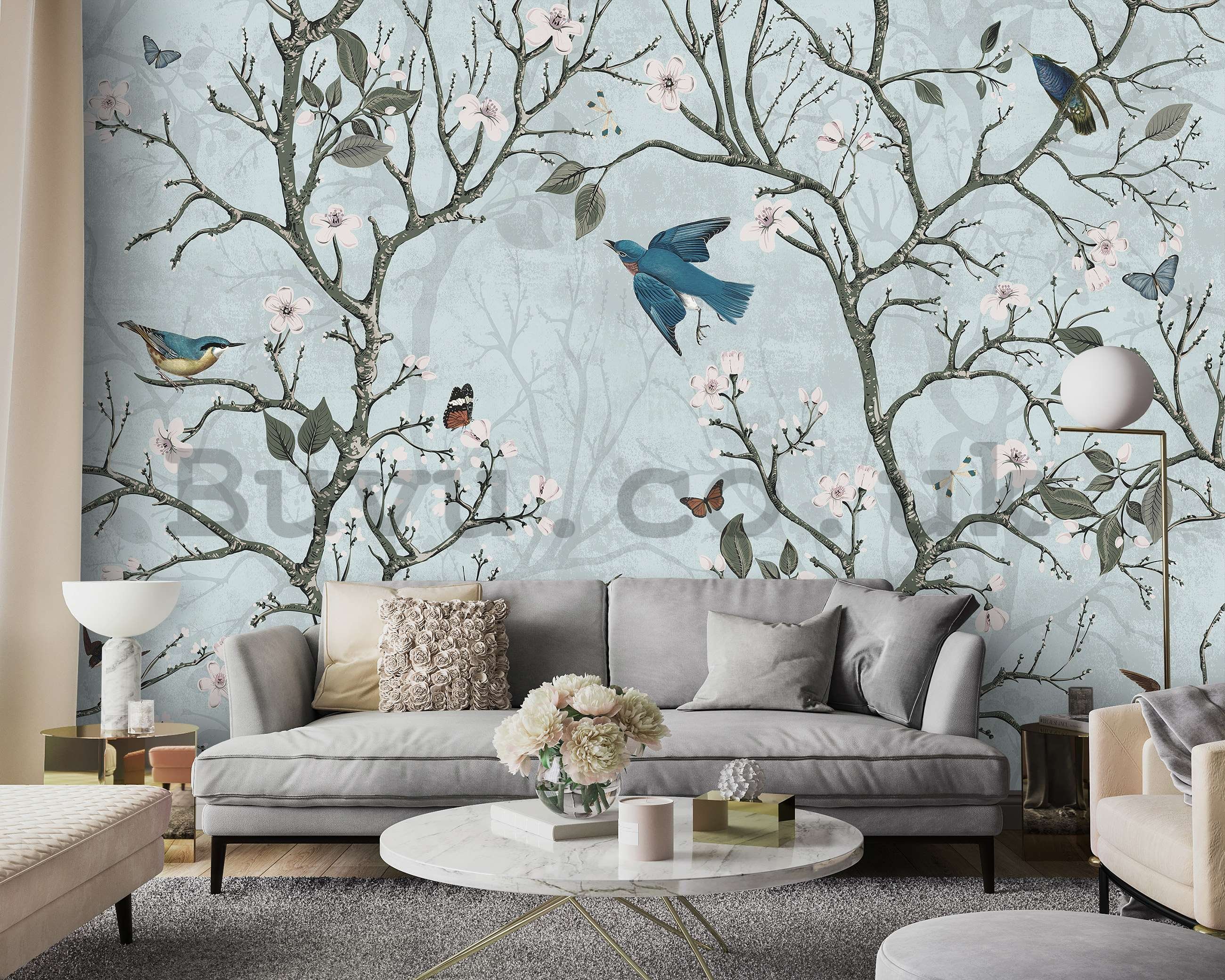Wall mural vlies: Birds and Trees (animated) - 368x254 cm