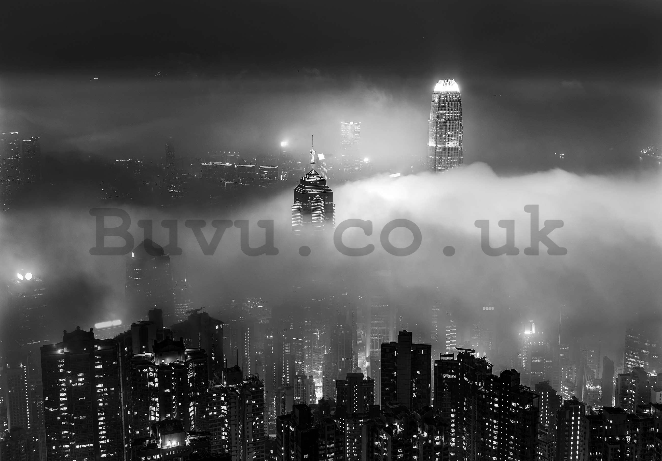 Wall mural vlies: Night City in Fog (black and white) - 368x254 cm