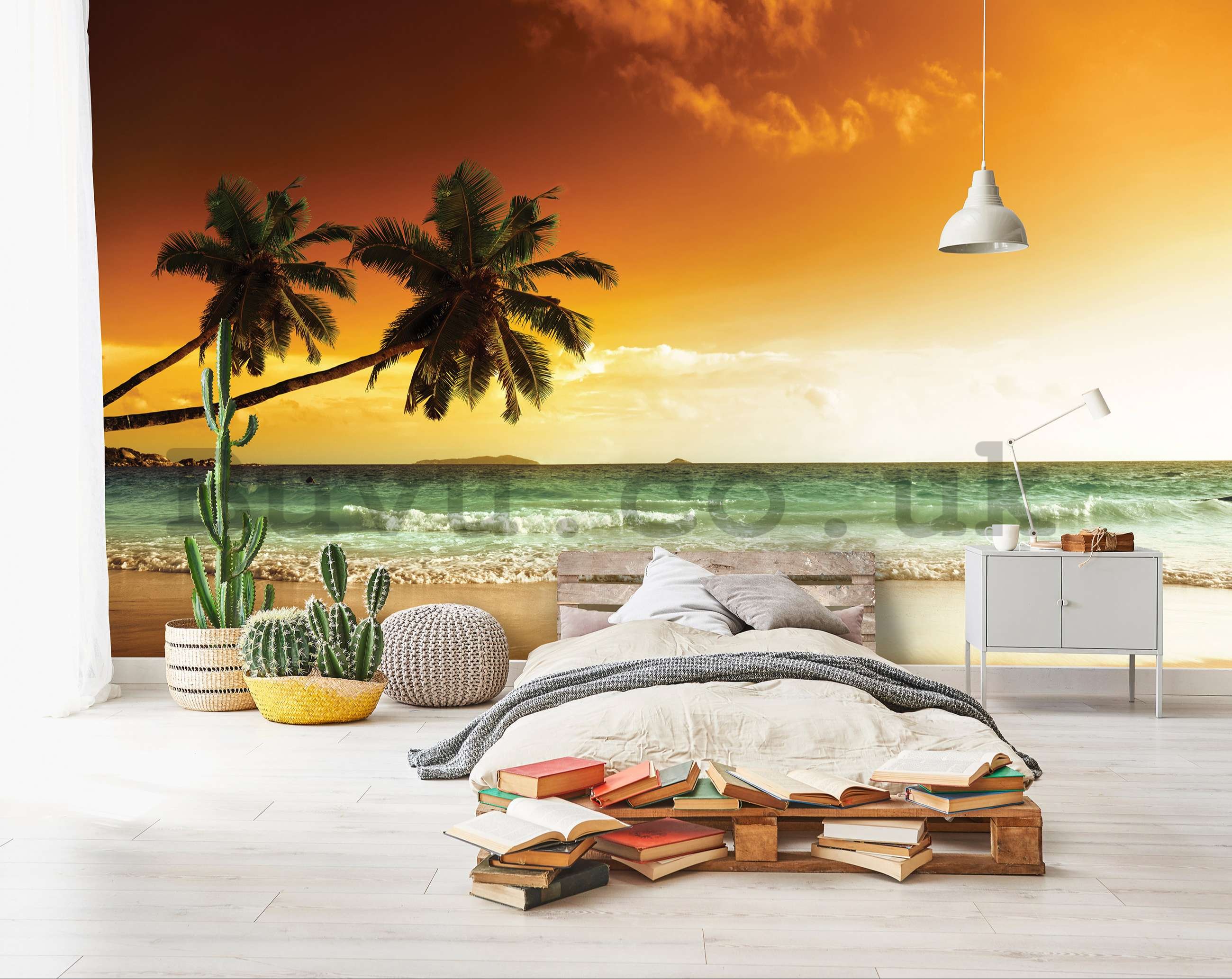 Wall mural vlies: Palm trees and beach at sunset - 368x254 cm