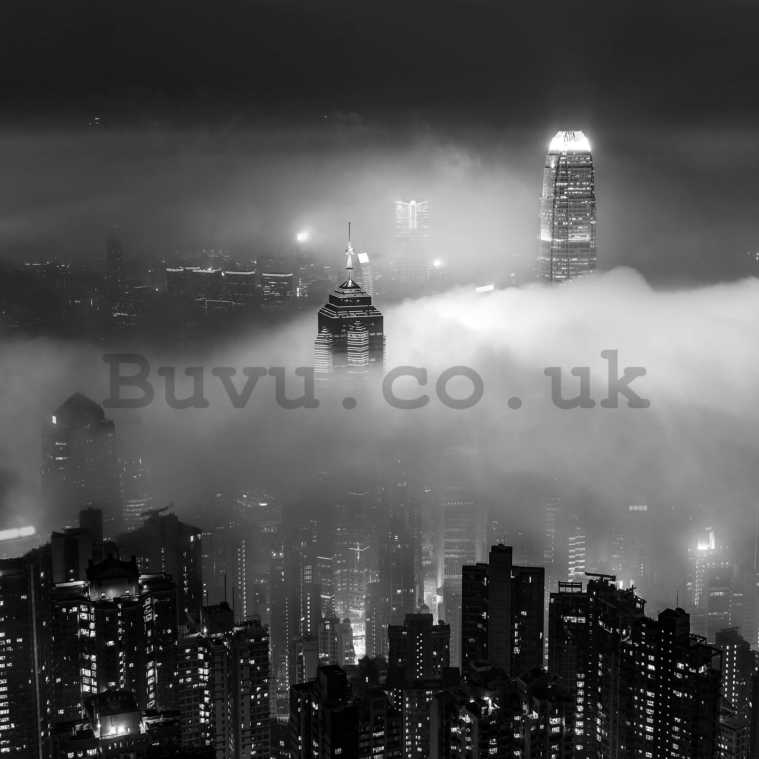 Wall mural vlies: Night City in Fog (black and white) - 152,5x104 cm