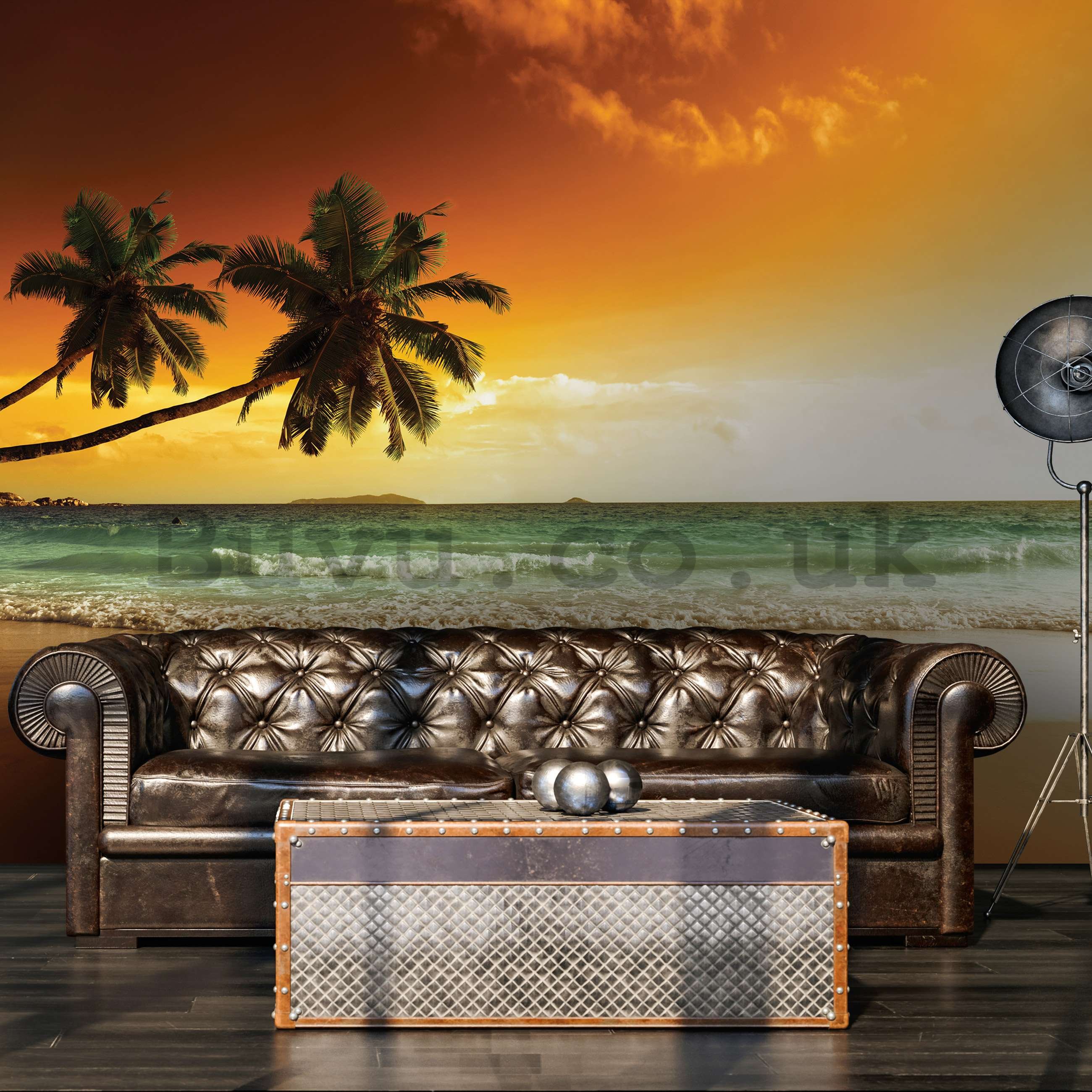 Wall mural vlies: Palm trees and beach at sunset - 152,5x104 cm