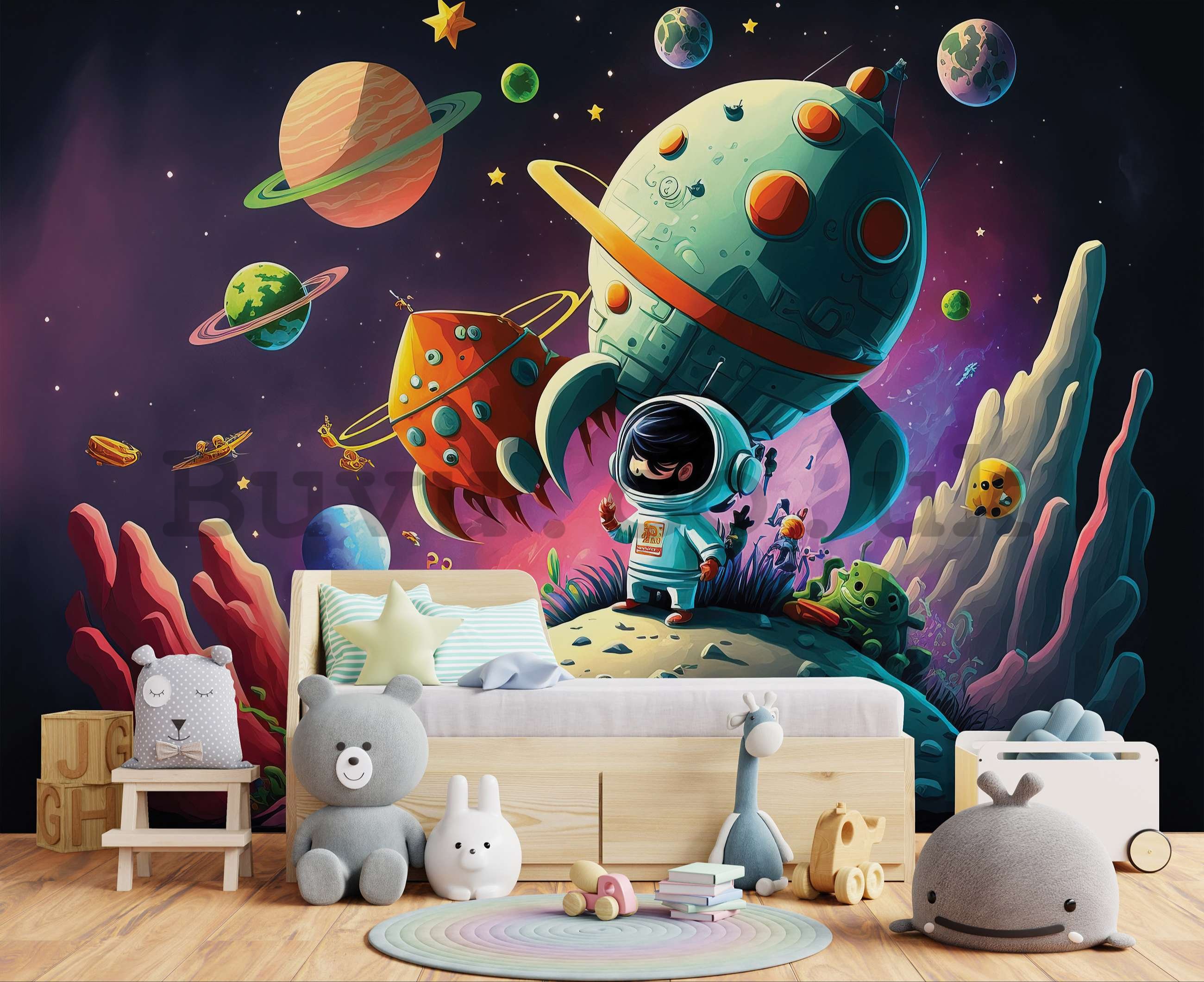 Wall mural vlies: Children's wallpaper astronaut and space - 152,5x104 cm