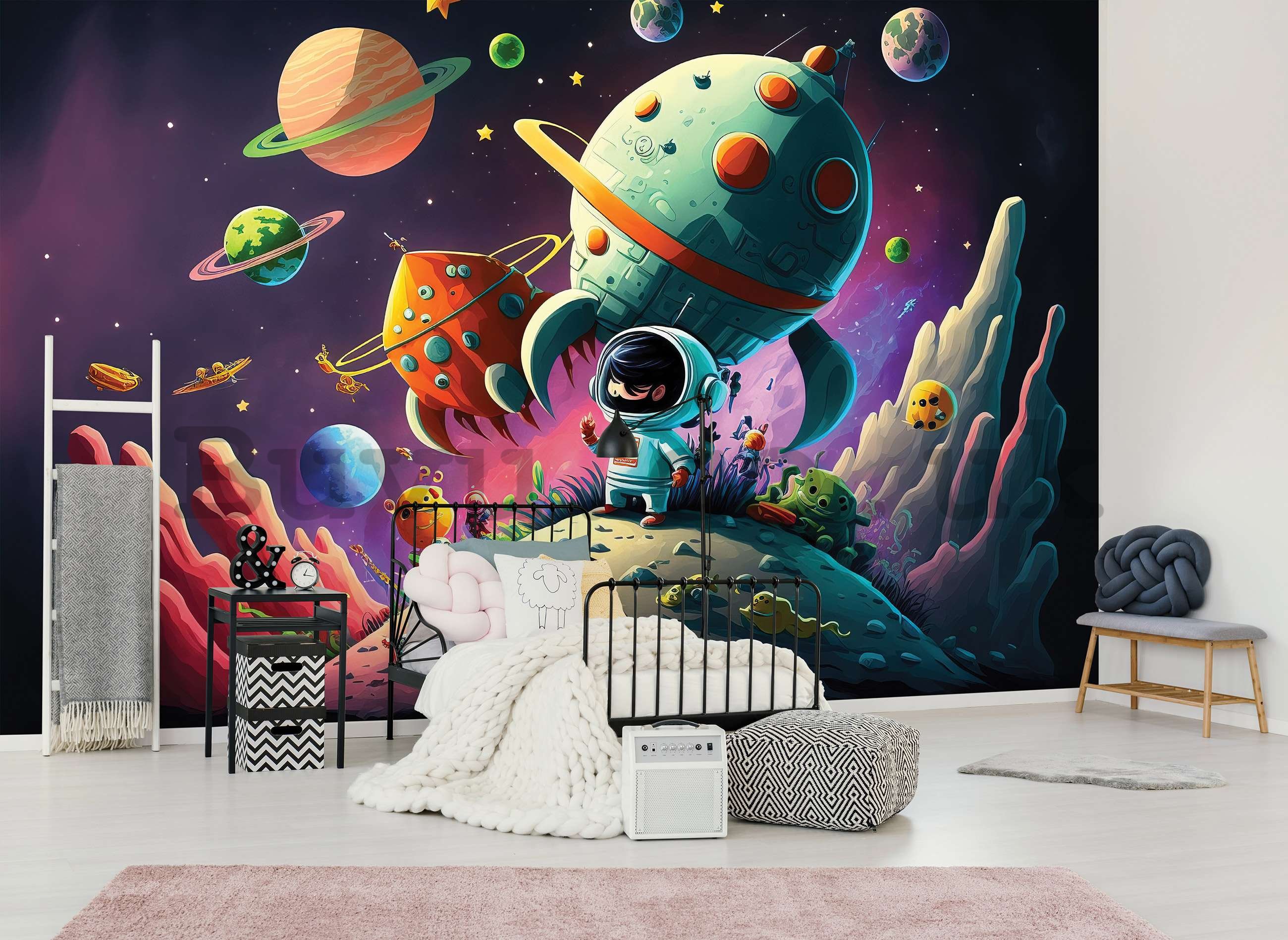 Wall mural vlies: Children's wallpaper astronaut and space - 152,5x104 cm