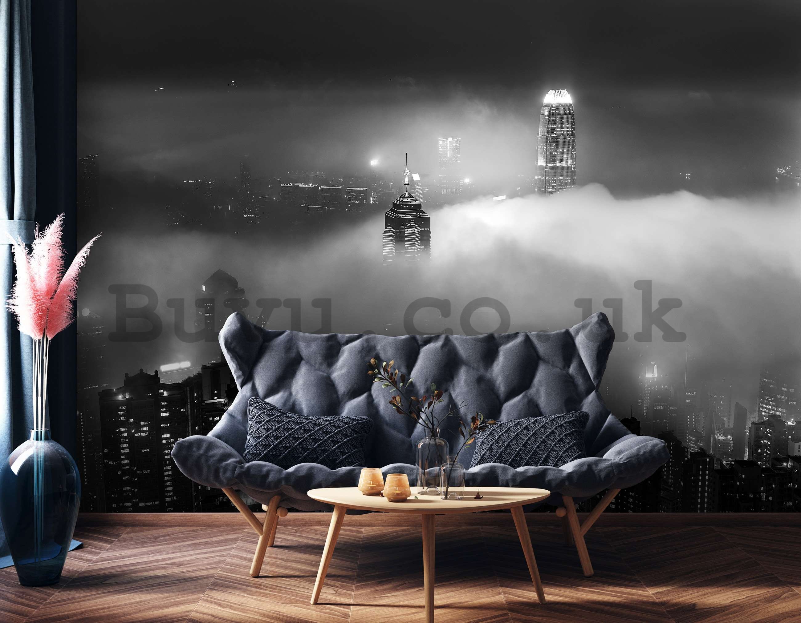 Wall mural vlies: Night City in Fog (black and white) - 416x254 cm