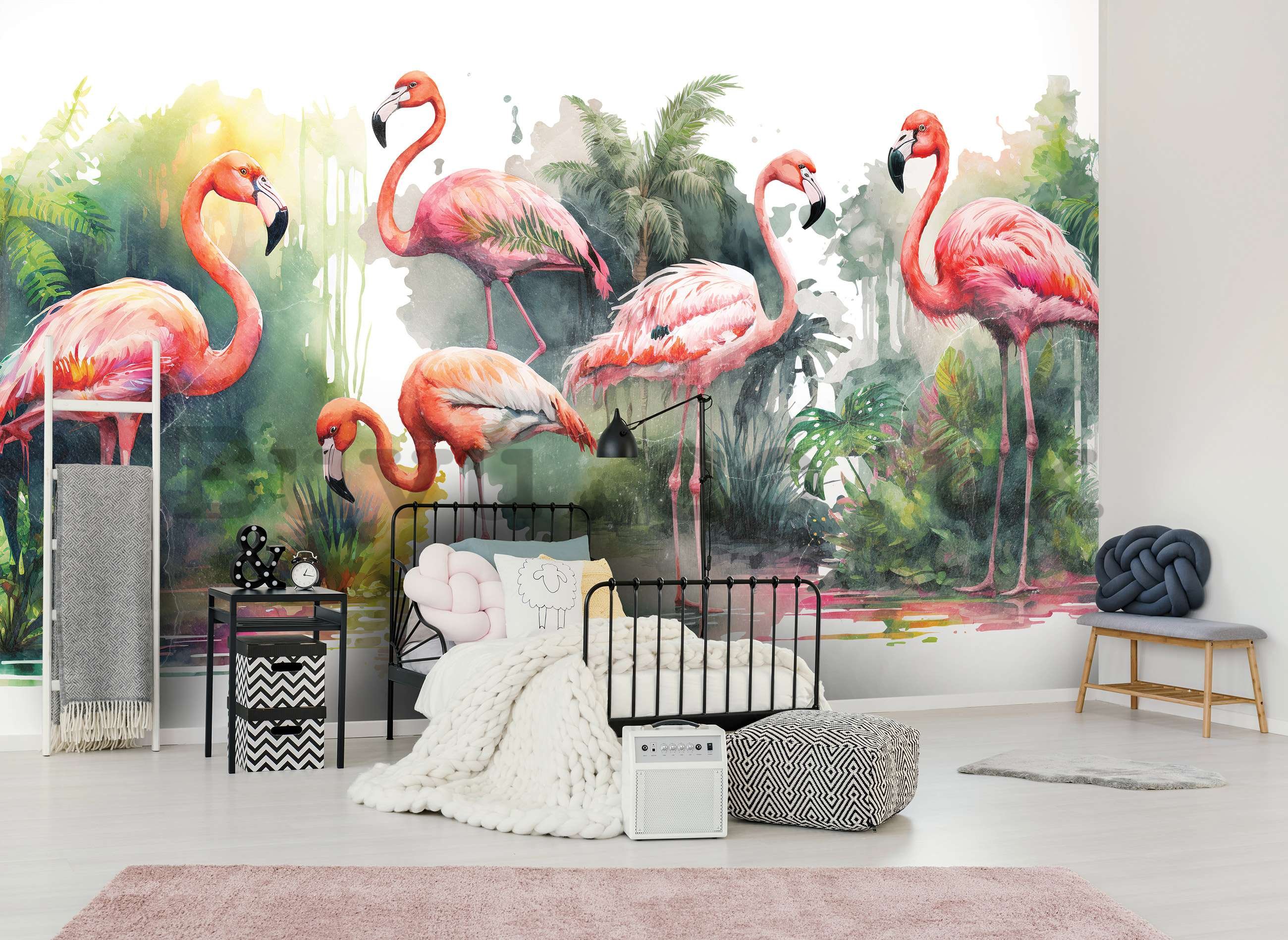 Wall mural vlies: Flamingos in nature - 254x184 cm