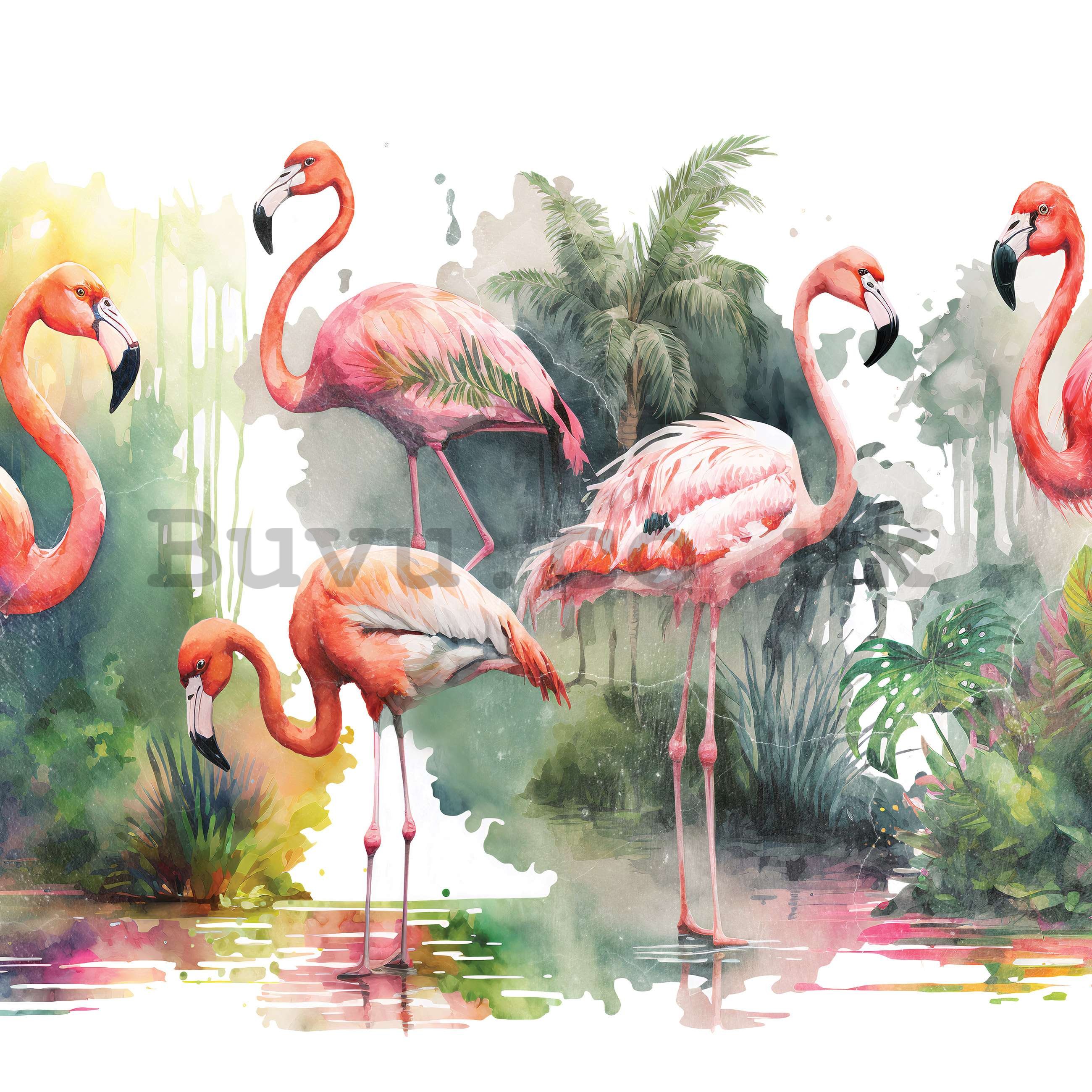 Wall mural vlies: Flamingos in nature - 254x184 cm
