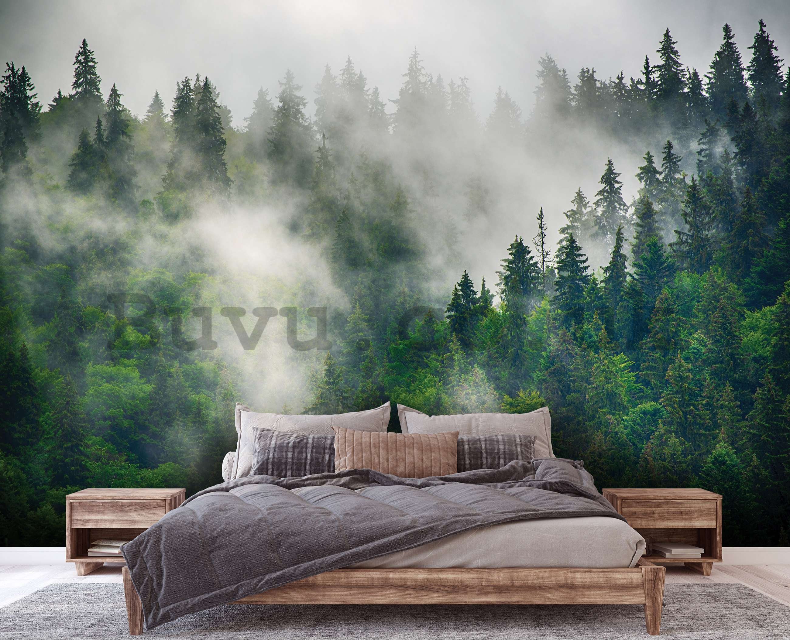 Wall mural vlies: Fog over the forest (5) - 416x254 cm