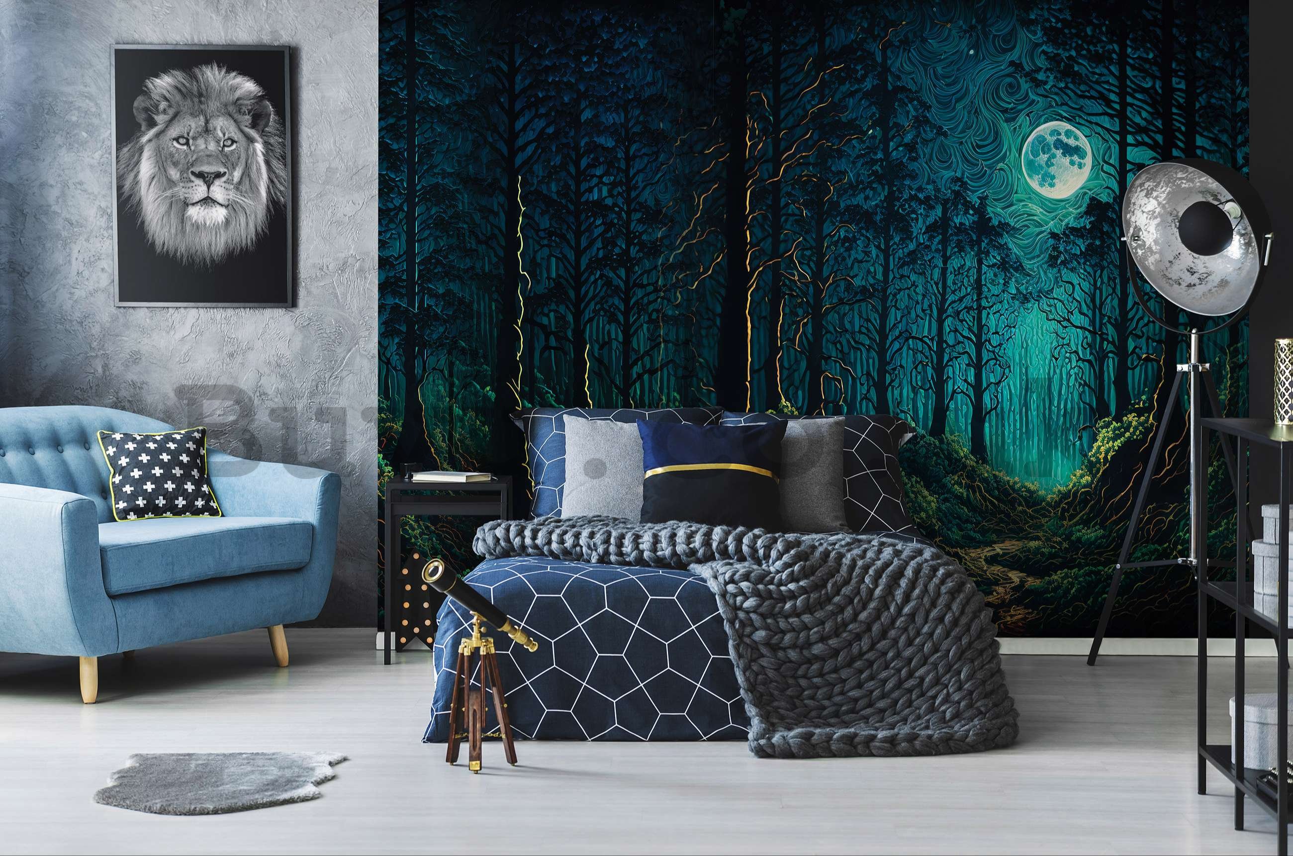 Wall mural vlies: Enchanted forest in the moonlight - 254x184 cm