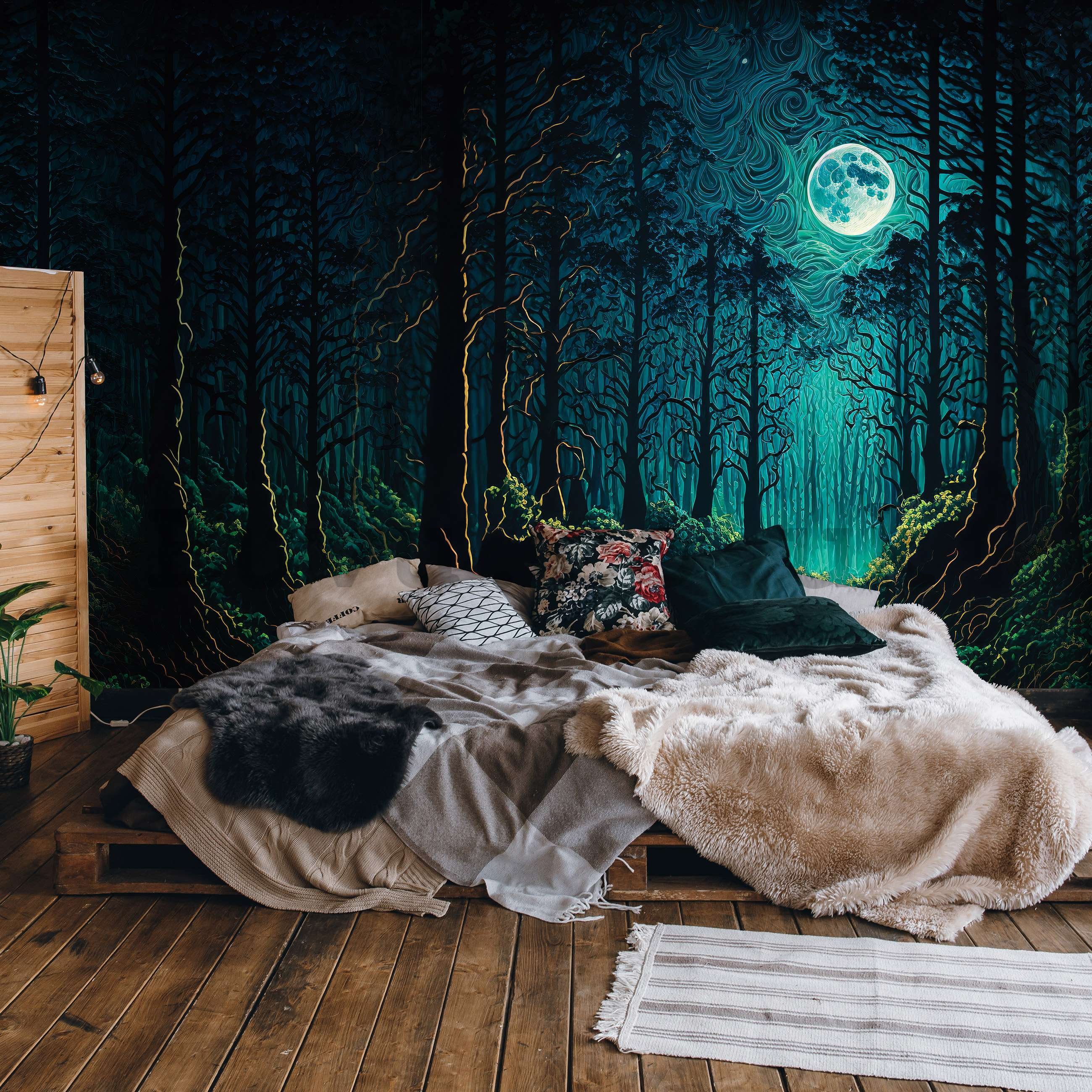 Wall mural vlies: Enchanted forest in the moonlight - 416x254 cm