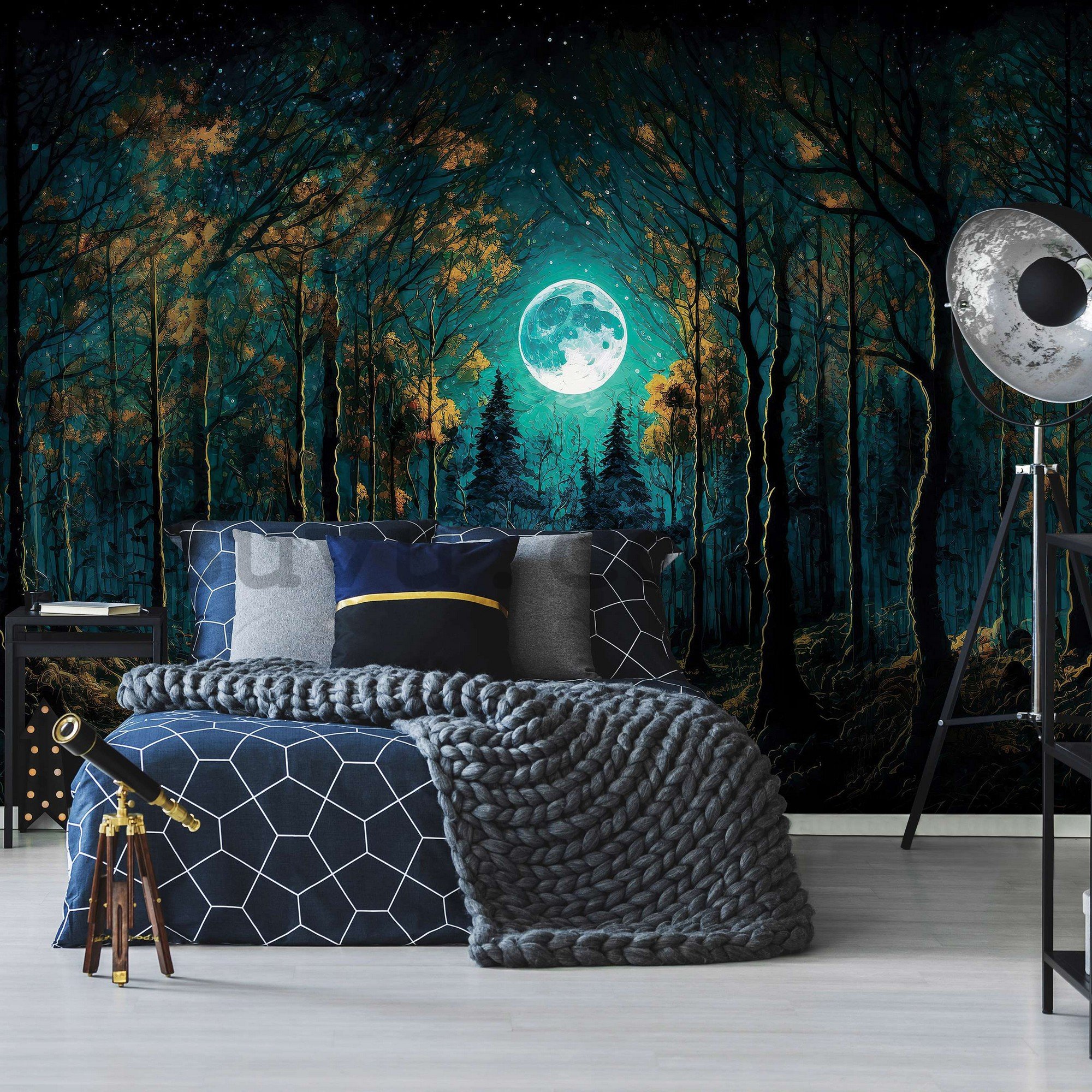 Wall mural vlies: Full moon in the forest - 254x184 cm