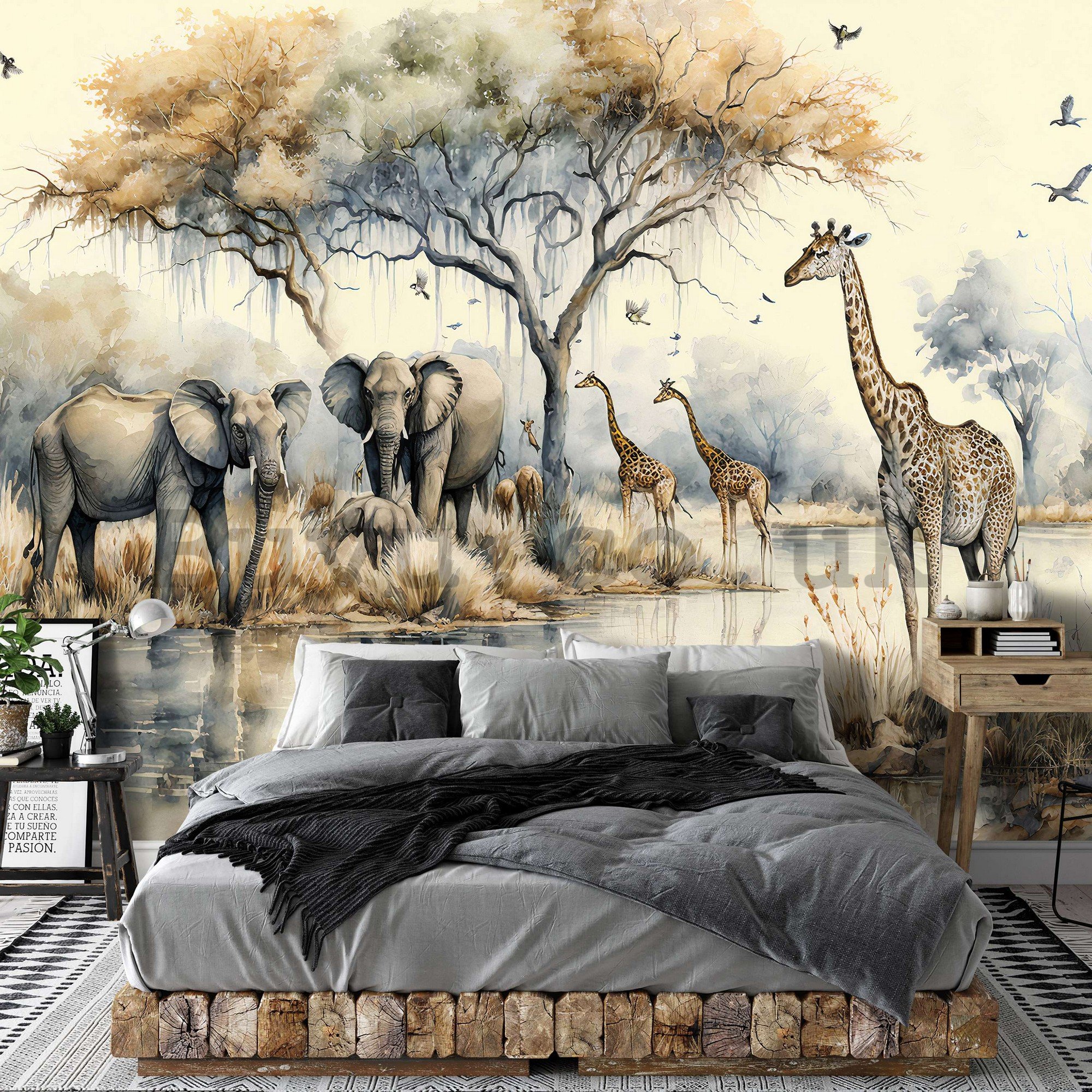 Wall mural vlies: Wild animals at the watering hole - 368x254 cm