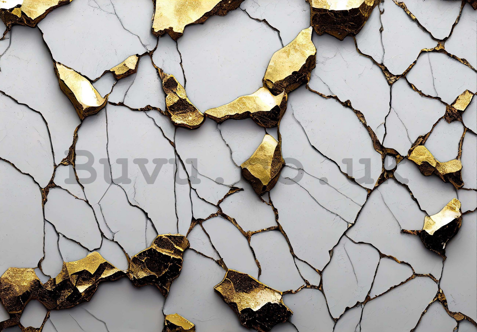 Wall mural vlies: Glamor imitation of golden marble with a white wall - 368x254 cm