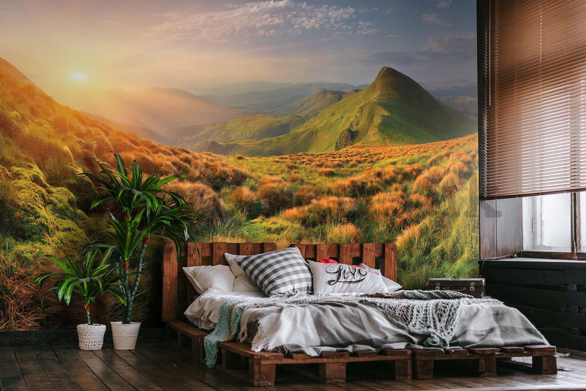 Wall mural vlies: Mountain meadow at sunrise - 368x254 cm