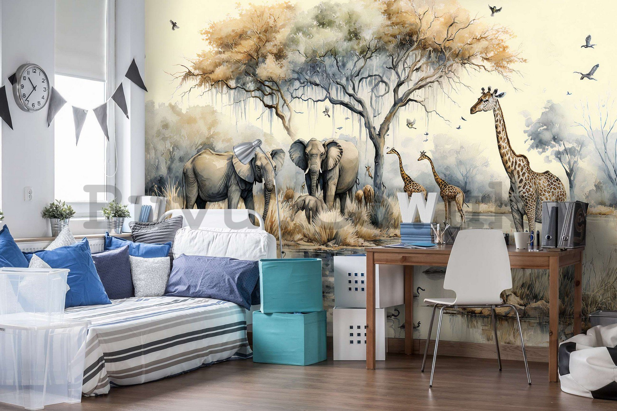 Wall mural vlies: Wild animals at the watering hole - 152,5x104 cm