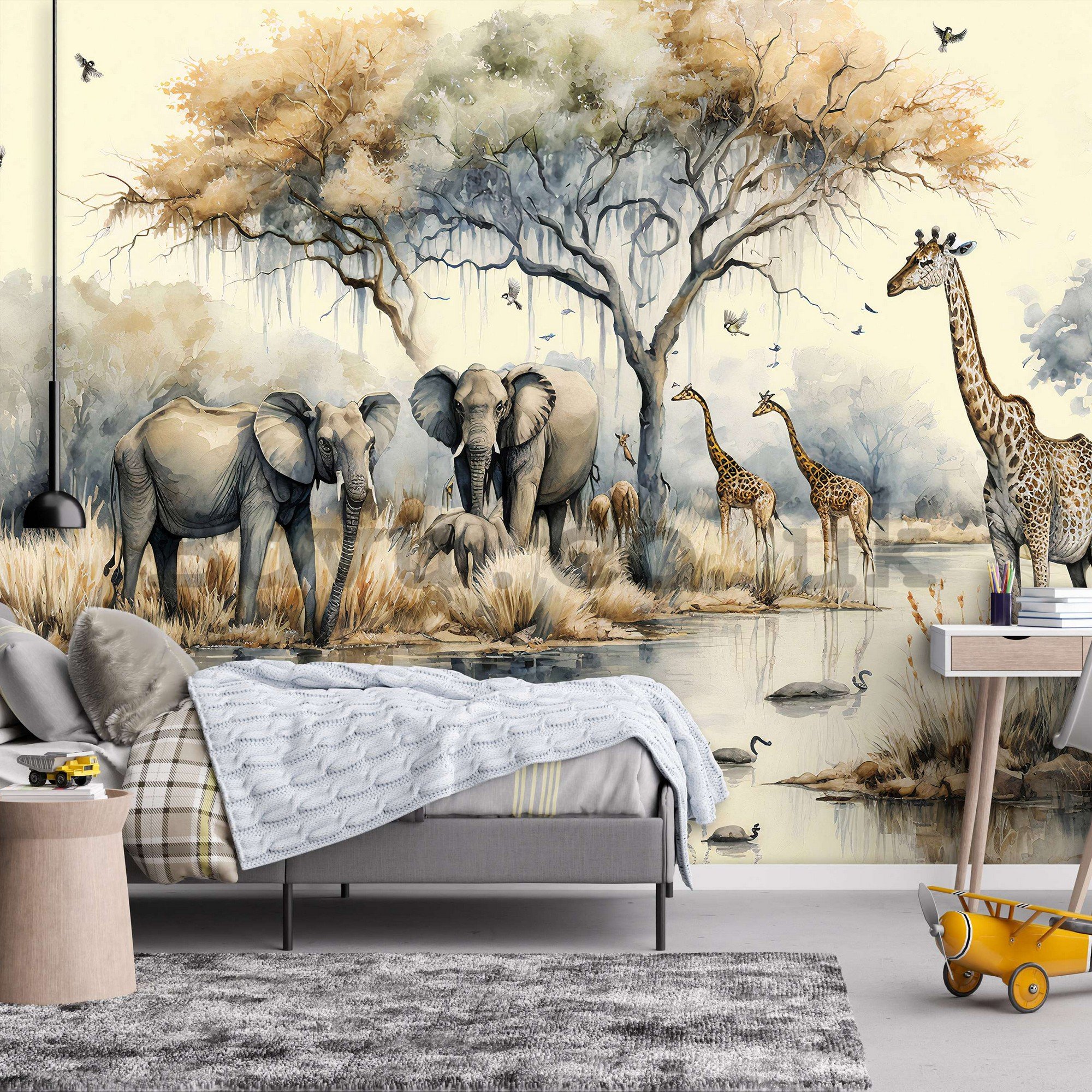 Wall mural vlies: Wild animals at the watering hole - 152,5x104 cm