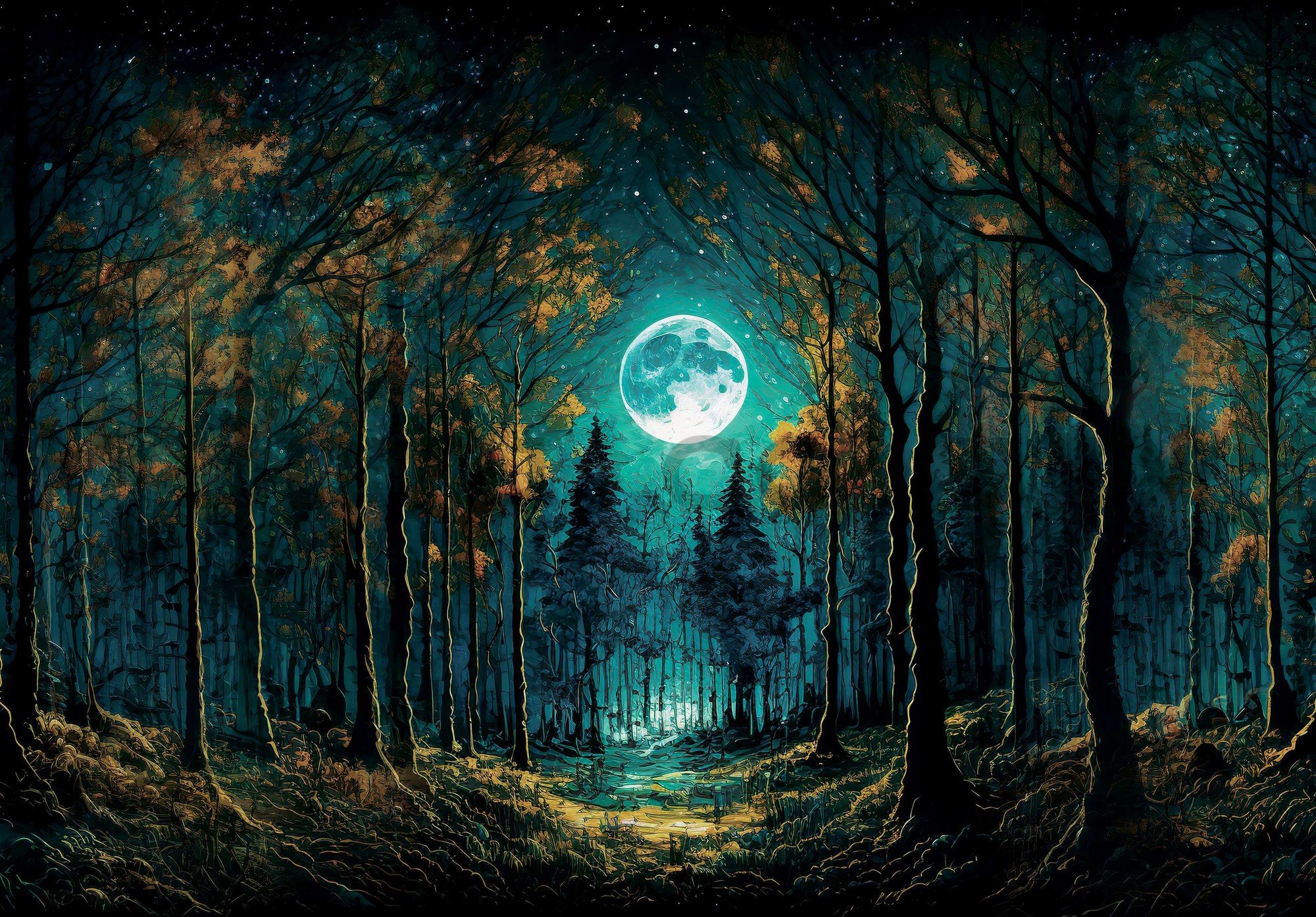 Wall mural vlies: Full moon in the forest - 416x254 cm