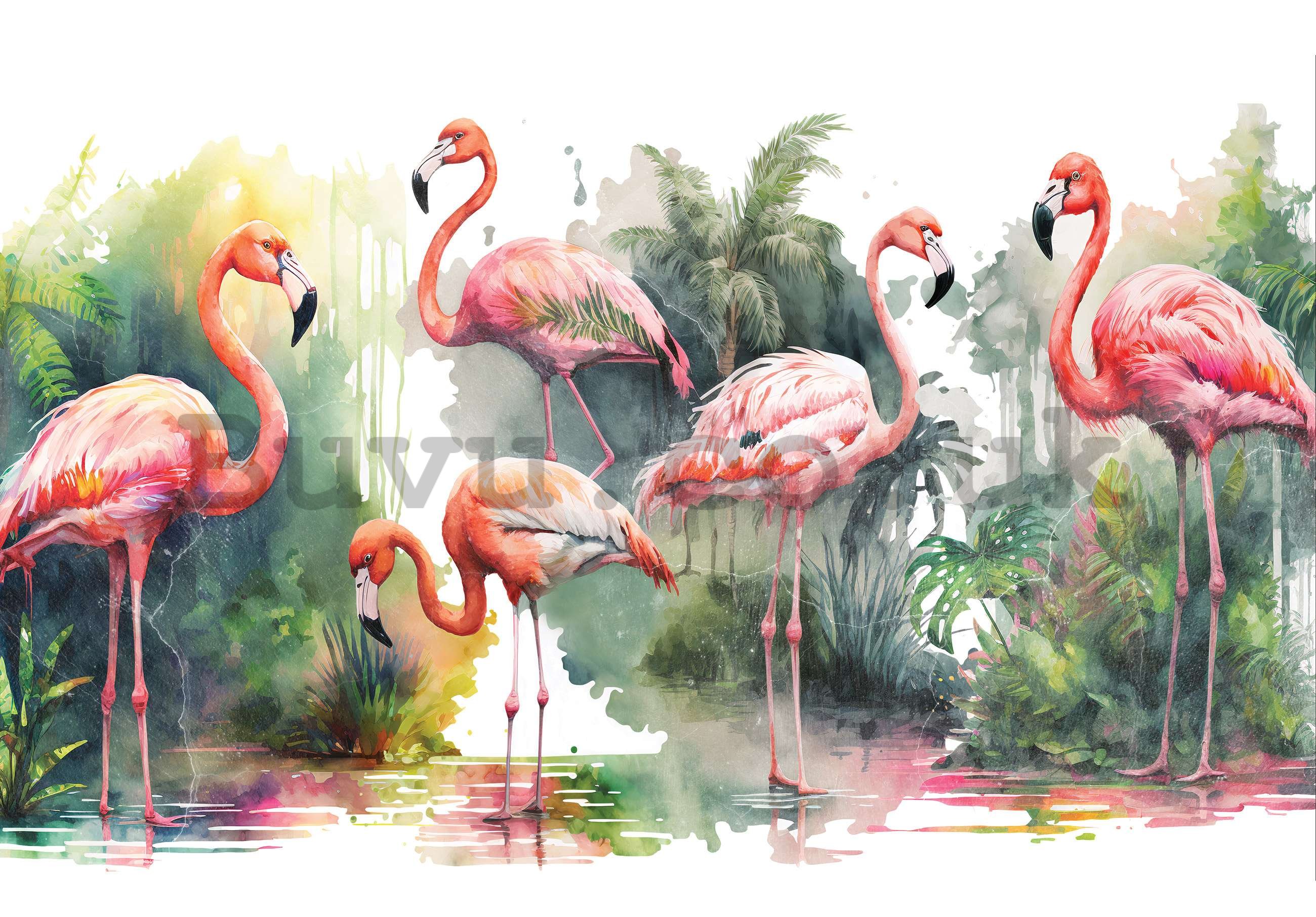 Wall mural vlies: Flamingos in nature - 416x254 cm