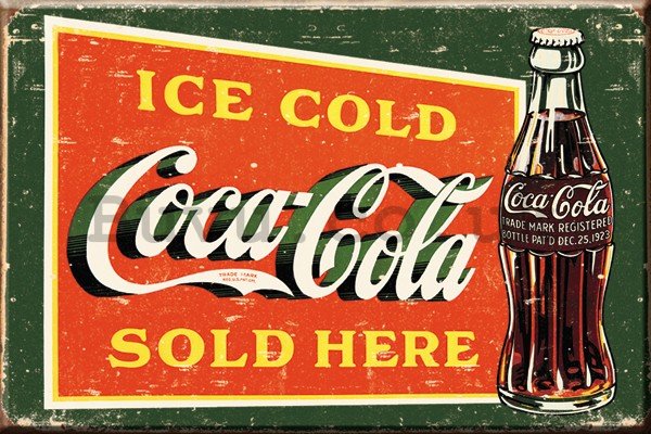 Metal sign: Coca-Cola (Ice cold, Sold Here, vintage) - 30x40 cm